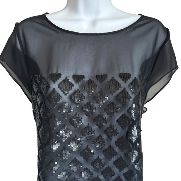 EUC ALL SAINTS Sequined Sheer Mesh Black Blouse - Size 8 - Picture 1 of 8